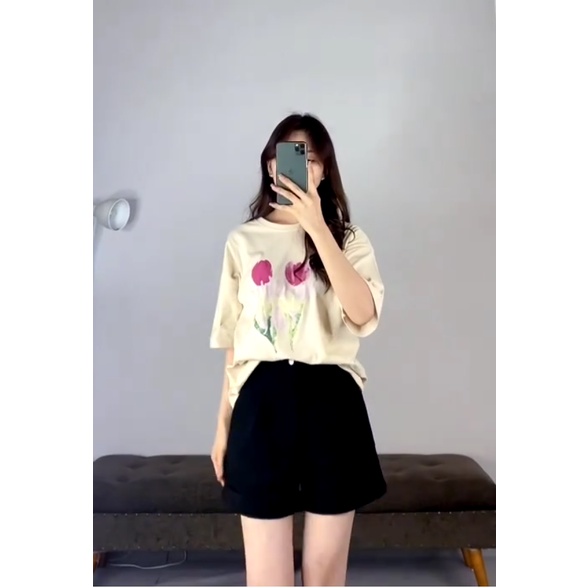 Áo phông tulip, áo thun hình hoa tulip basic Tulip Màu Be, Xanh Pastel Basic