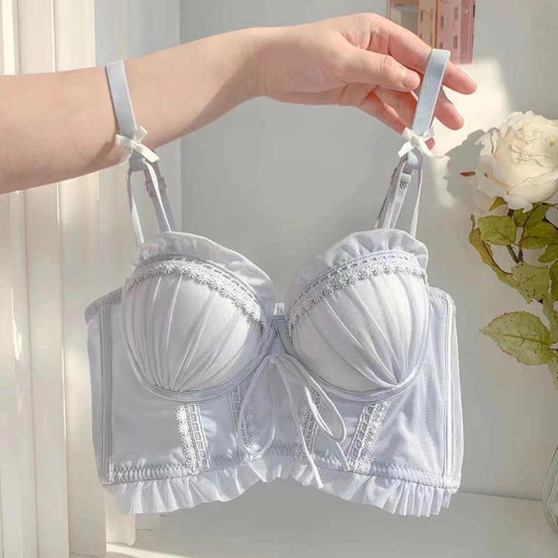 Áo Lót Nâng Ngực 3 / 4 Cúp Không Gọng Phối Ren Phong Cách Lolita