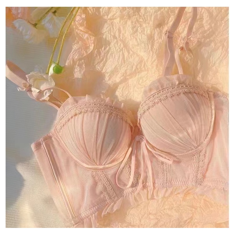 Áo Lót Nâng Ngực 3 / 4 Cúp Không Gọng Phối Ren Phong Cách Lolita