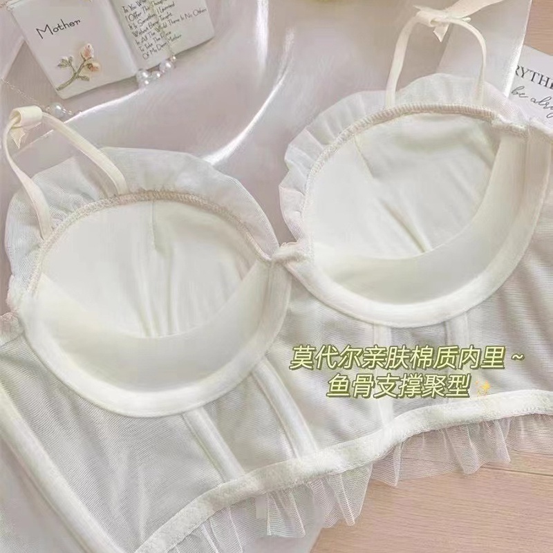 Áo Lót Nâng Ngực 3 / 4 Cúp Không Gọng Phối Ren Phong Cách Lolita