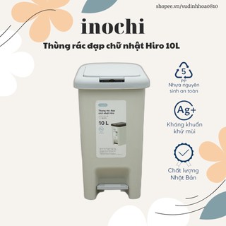 Thùng rác đạp chữ nhật Inochi Hiro 10L - được tráng bạc (Ag+) giúp kháng khuẩn, khử mùi