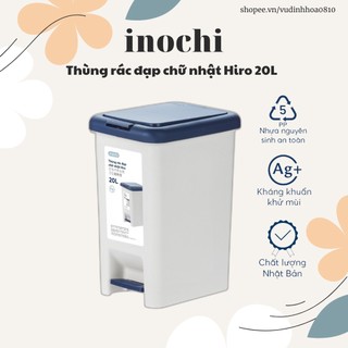 Thùng rác đạp chữ nhật Inochi Hiro 20L - được tráng bạc (Ag+) giúp kháng khuẩn, khử mùi.