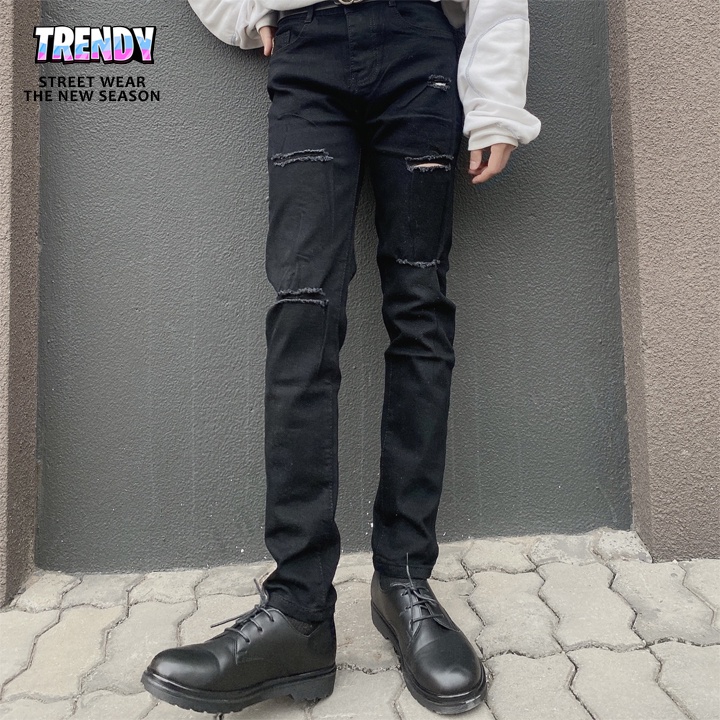 Quần jean đen nam rách - Quần jean nam rách gối Trendy [960]