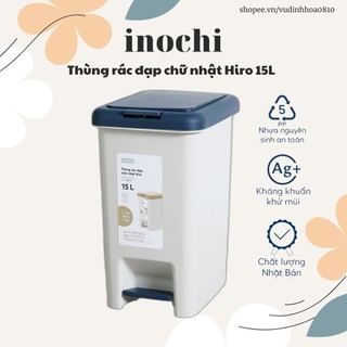 Thùng rác đạp chữ nhật Inochi Hiro 15L - được tráng bạc (Ag+) giúp kháng khuẩn, khử mùi.