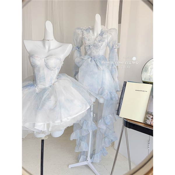 Váy công chúa Đầm Công Chúa Phối Ren Màu Xanh Dương Cao Cấp Thời Trang Mùa Hè Dành Cho Nữ