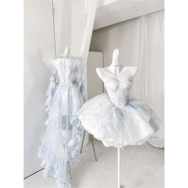 Váy công chúa Đầm Công Chúa Phối Ren Màu Xanh Dương Cao Cấp Thời Trang Mùa Hè Dành Cho Nữ