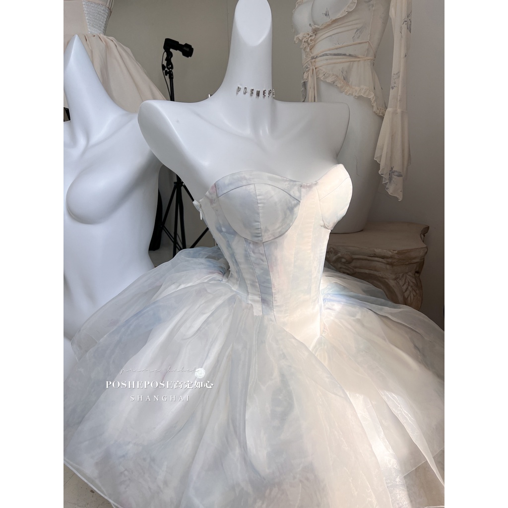 Váy công chúa Đầm Công Chúa Phối Ren Màu Xanh Dương Cao Cấp Thời Trang Mùa Hè Dành Cho Nữ