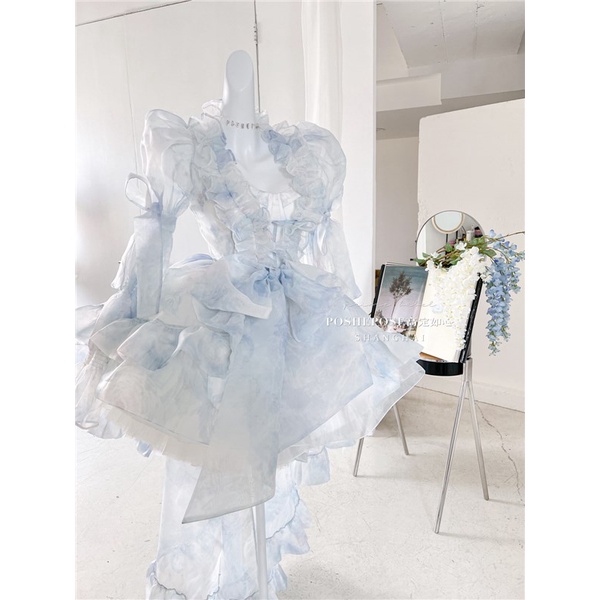 Váy công chúa Đầm Công Chúa Phối Ren Màu Xanh Dương Cao Cấp Thời Trang Mùa Hè Dành Cho Nữ