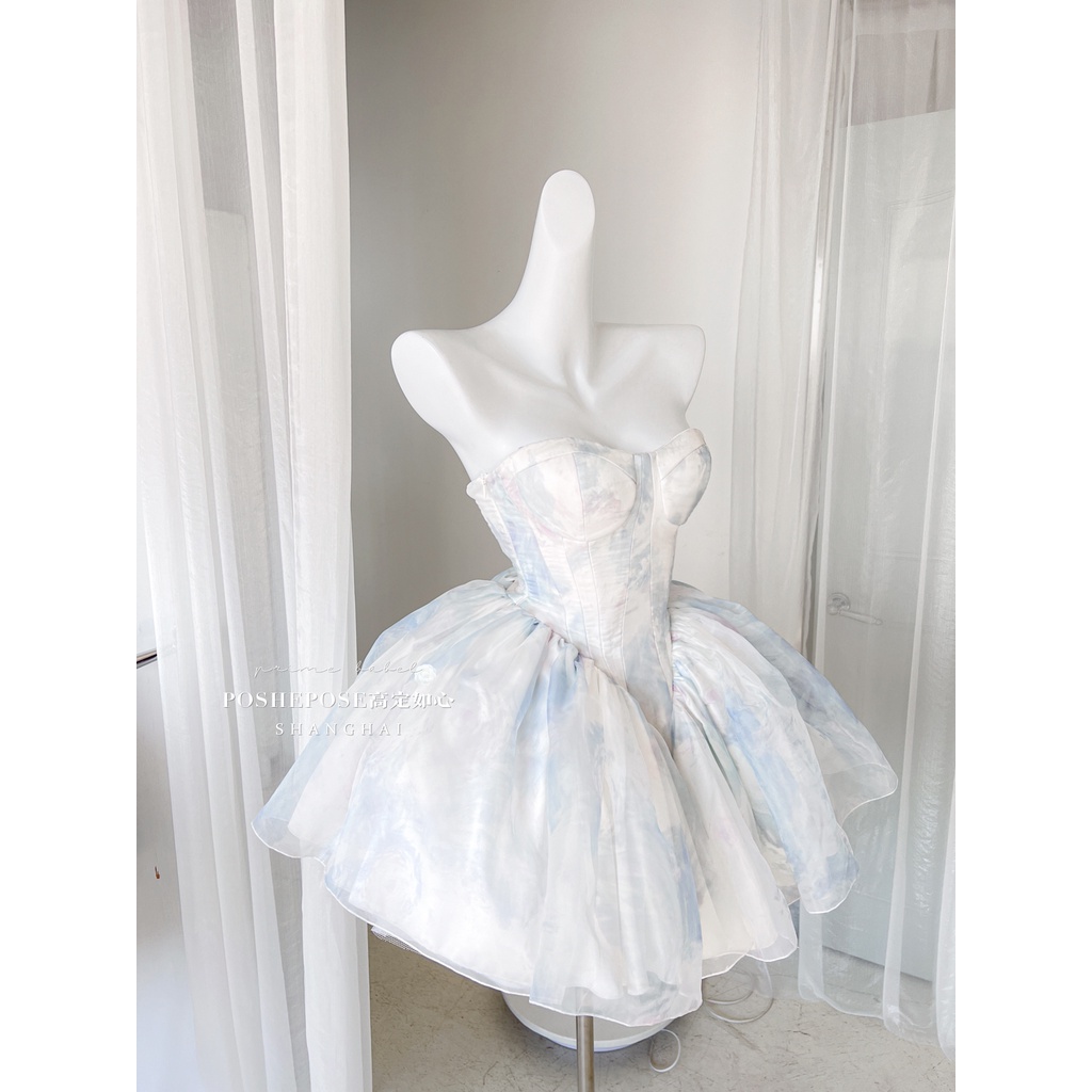 Váy công chúa Đầm Công Chúa Phối Ren Màu Xanh Dương Cao Cấp Thời Trang Mùa Hè Dành Cho Nữ