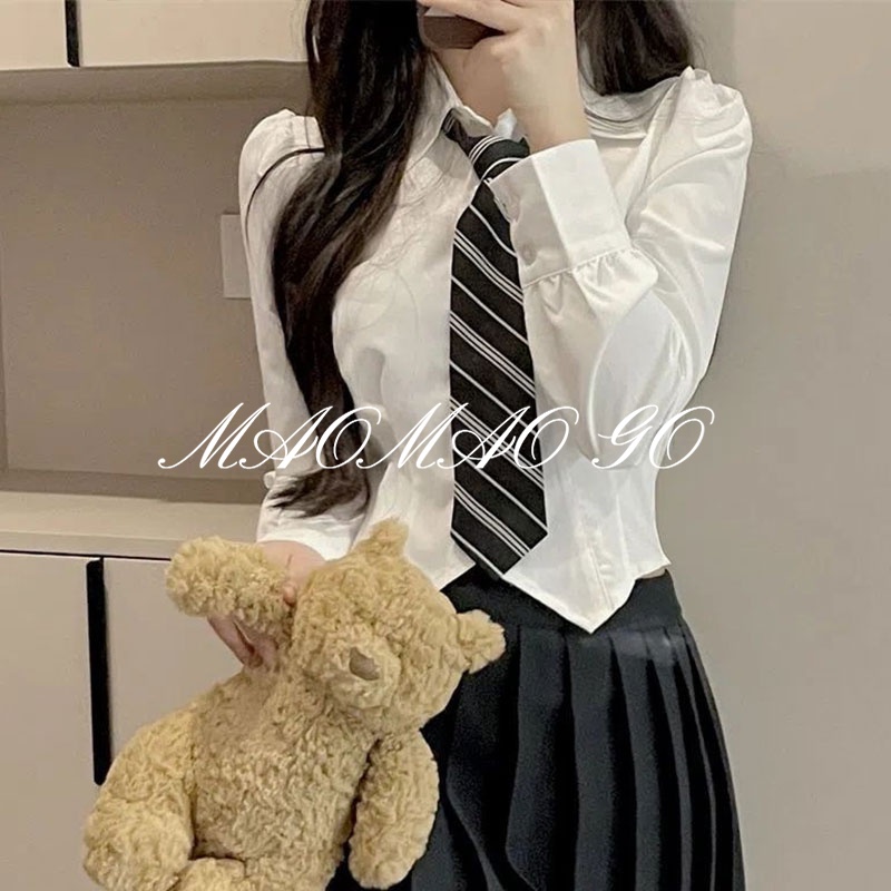 Maomao GO Áo Sơ Mi Đồng Phục Tay Dài Dáng Ngắn Ôm Eo Thời Trang jk Tinh Khiết Thiết Kế Cô Gái Nóng Bỏng