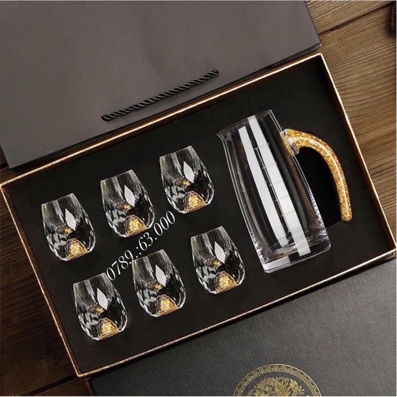 Bộ ly rượu mắt trâu pha lê mạ vàng 24k sang trọng