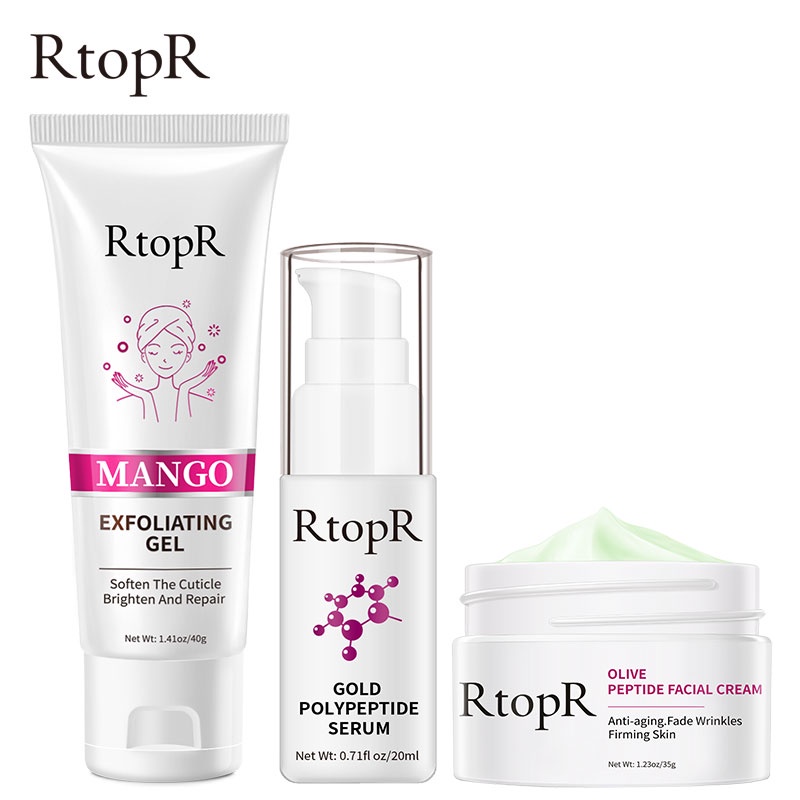 Bộ chăm sóc da RTOPR gồm kem xoài tẩy tế bào chết 40g+Tinh chất peptide vàng 20ml+Kem chống nhăn ô liu peptide 35g