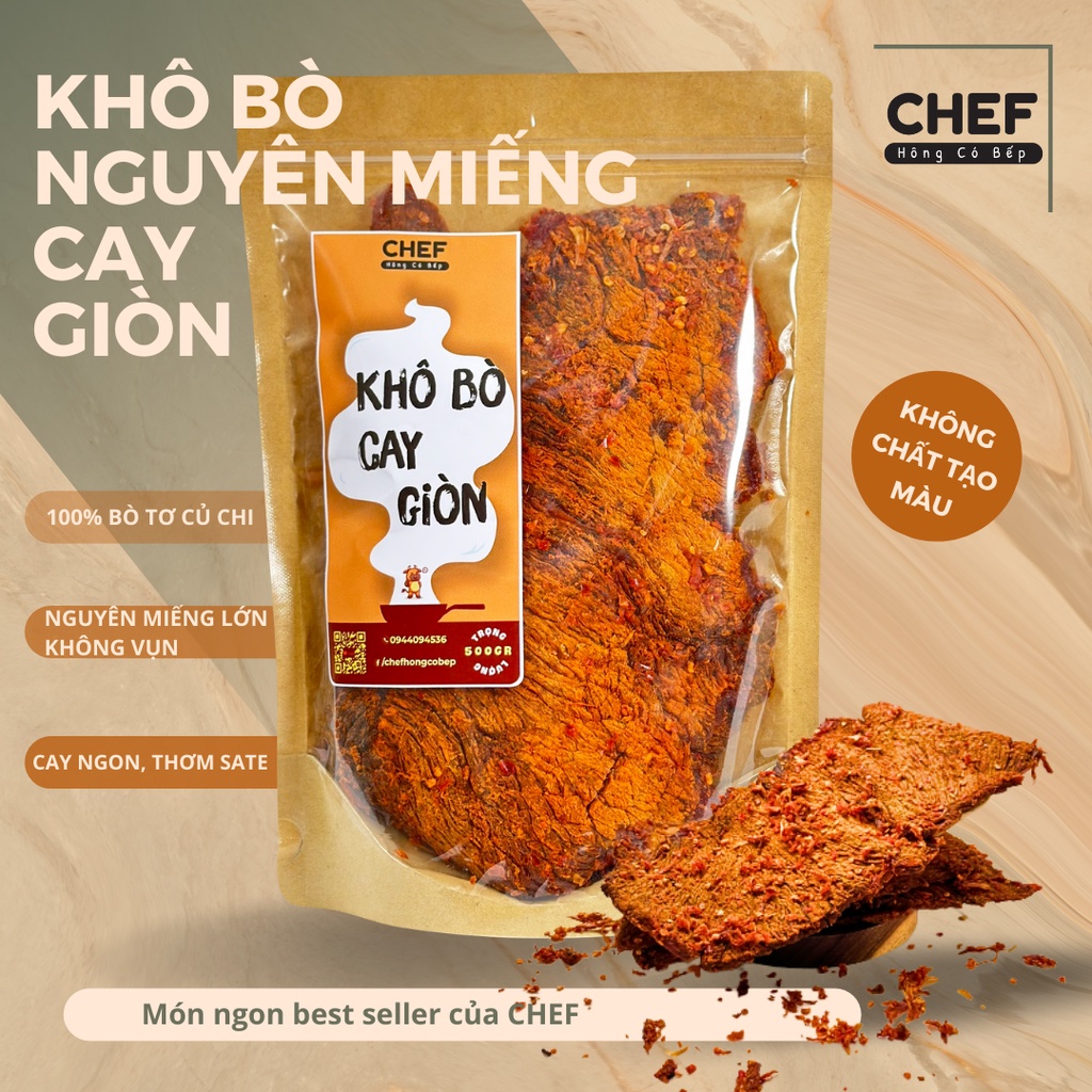 KHÔ BÒ MIẾNG cay ngon CỰC PHẨM 500gr - Thịt bò thật NGUYÊN MIẾNG LỚN - Đồ ăn vặt ngon, sạch, chất lượng, không vụn