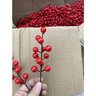 Cành quả Cherry giả - cành đào đông nhánh nhỏ - dài 9cm - Cây giả, hoa lụa Decor trang trí nhà cửa