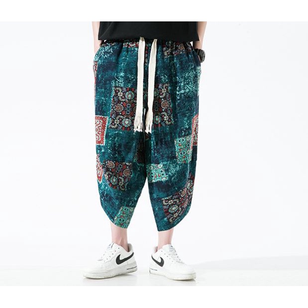 Quần Jogger Nam Lửng Chất Thô Đũi Họa Tiết