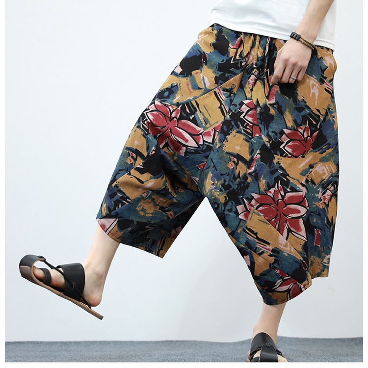 Quần Jogger Nam Lửng Chất Thô Đũi Họa Tiết