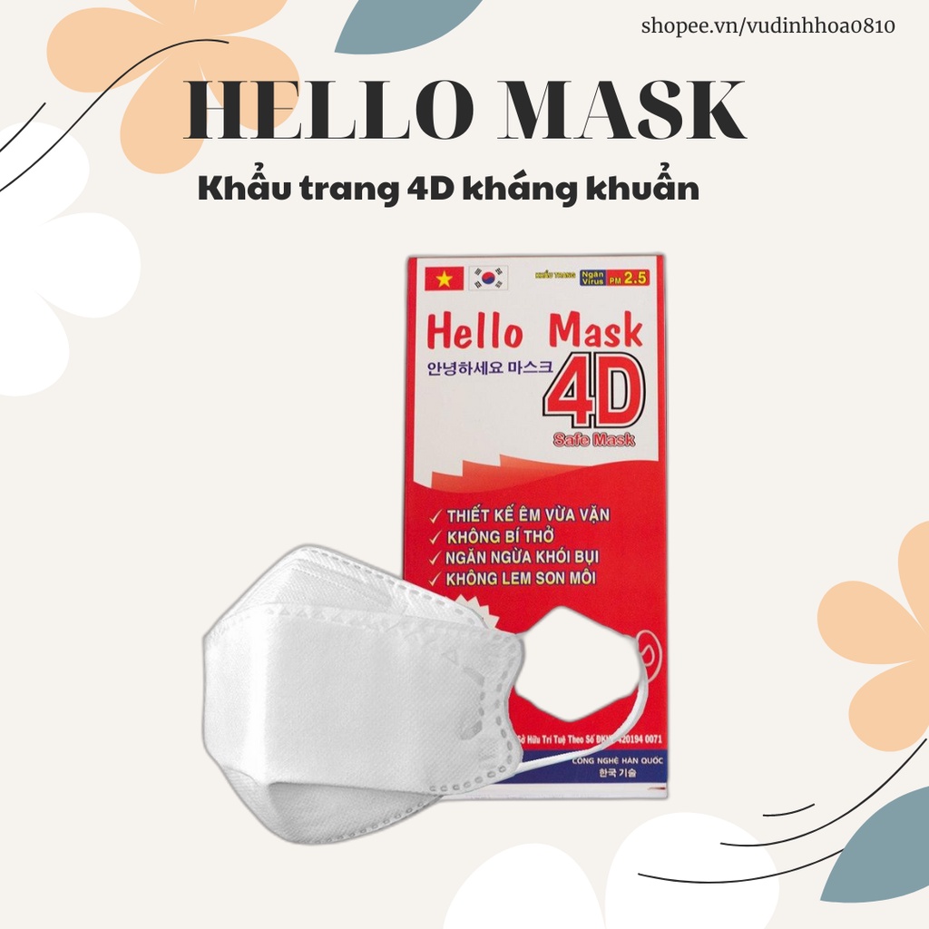 Khẩu trang 4D kháng khuẩn Hello Mask (10c/hộp)