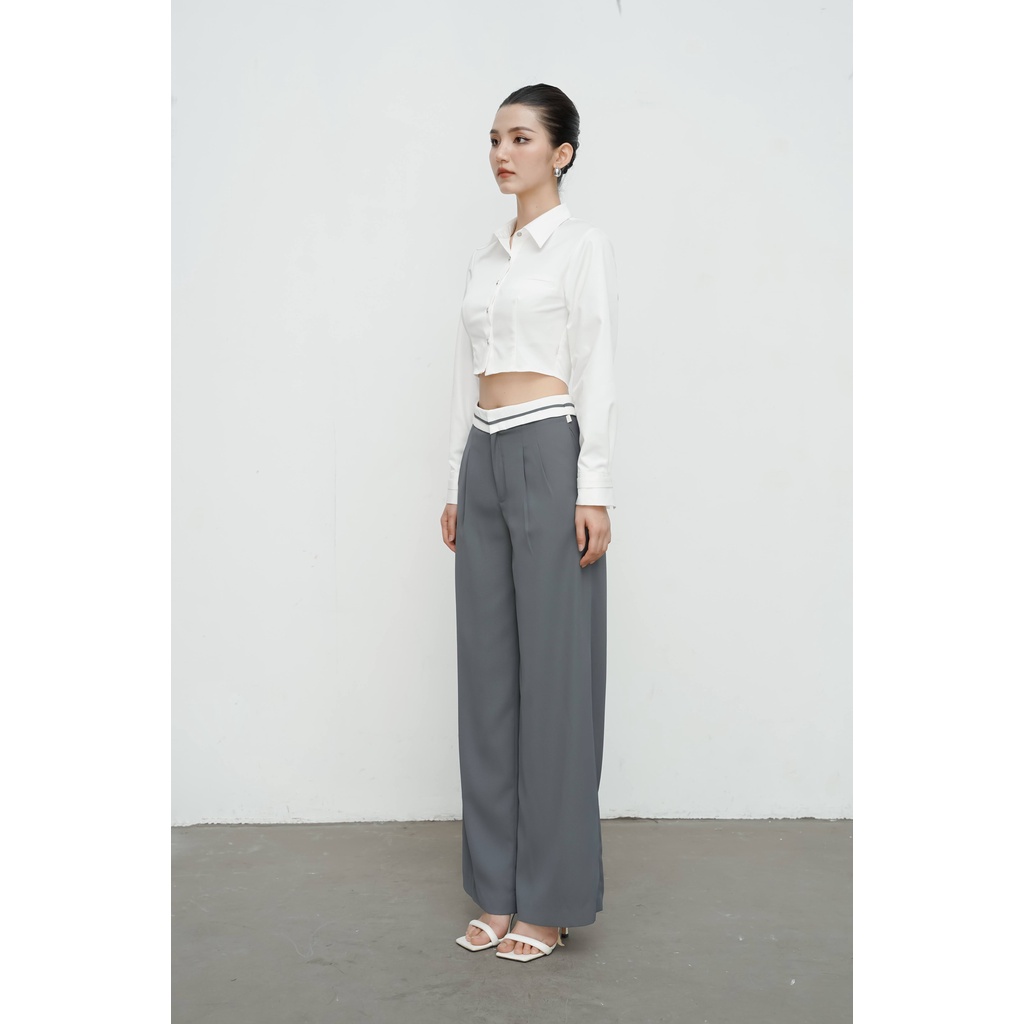Áo sơ mi Onetone dáng croptop dài tay phối cúc Sanny