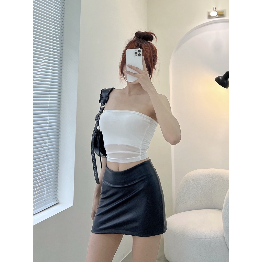 Áo ống croptop nữ HHVINTAGE kiểu phối lưới thun co giãn Top A97