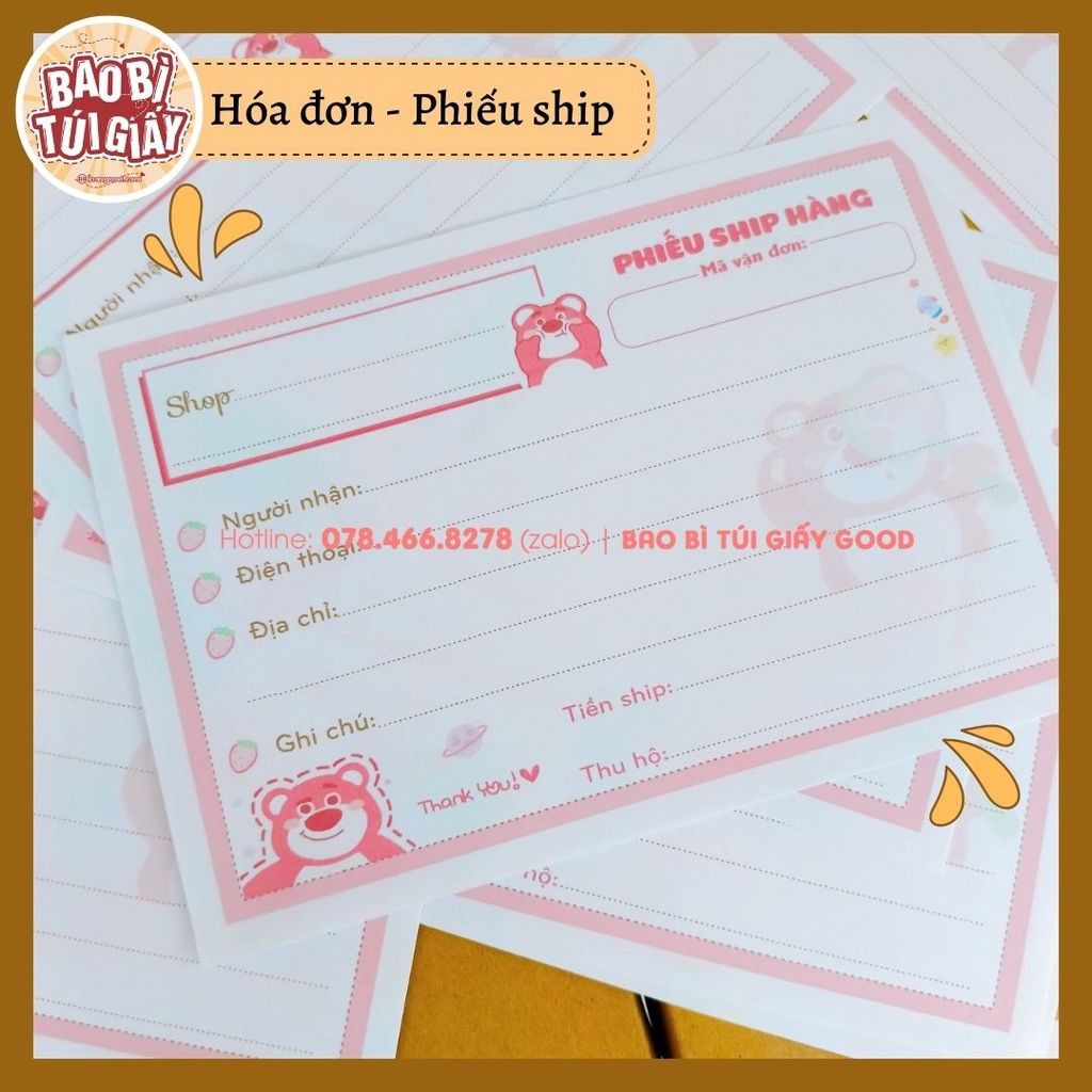 Set 50 phiếu giao hàng 10x15cm nhiều màu sắc họa tiết cute, siêu dễ thương