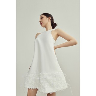 Martha ( Trắng ) - Đầm Lụa Phối Ren Đính Lông Vũ - XIPI