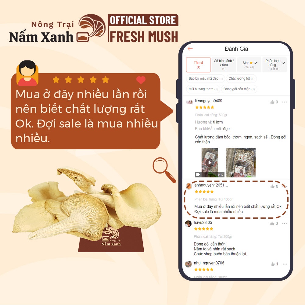 Nấm Bào Ngư Xám Khô 50gr 100gr 200gr Loại 1 Thượng Hạng Ngon Giòn Dai - Nông Trại Nấm Xanh