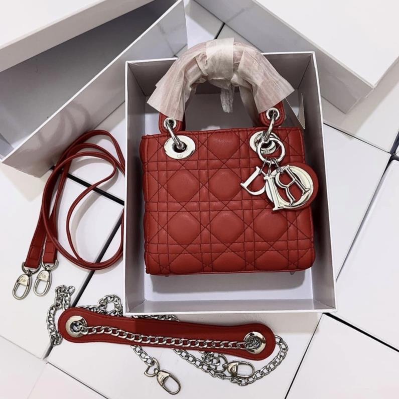 Siêu Rẻ - DI O Lady Bản 3 Ô Da Lì Khóa Bạc Full Box Siêu Đẹp