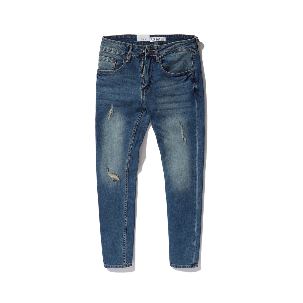 Quần jean nam, quần bò nam cao cấp slimfit DEFOXX màu xanh wash rách 230408