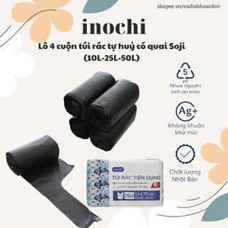 Lô 4 cuộn túi rác tự huỷ có quai tiện dụng Inochi 10L