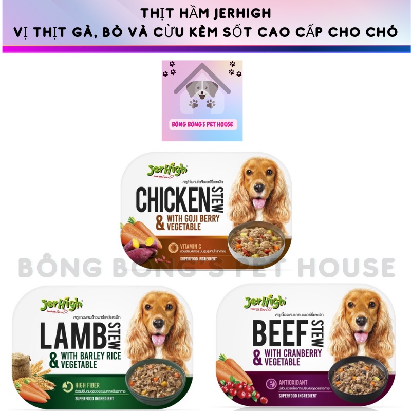THỊT HẦM JERHIGH THÁI LAN - THỊT HẦM JERHIGH VỊ THỊT GÀ, BÒ VÀ CỪU KÈM SỐT CAO CẤP CHO CHÓ