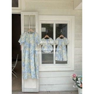 Bodysuit, đầm mẹ, đầm bé gái jenny bebe xanh tím cúc gỗ