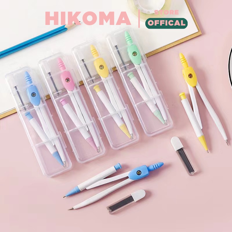 Compa học sinh sinh viên chì kim ngòi 0.5mm - set compa đồ dùng học tập văn phòng phẩm Hikoma