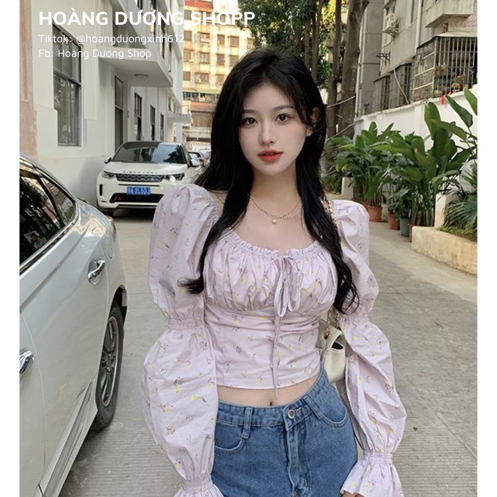 Áo Sơ Mi Croptop Tay Dài Dáng Ôm In Họa Tiết Hoa Phong Cách Pháp Thời Trang Mùa Xuân 2023 Mới Cho Nữ