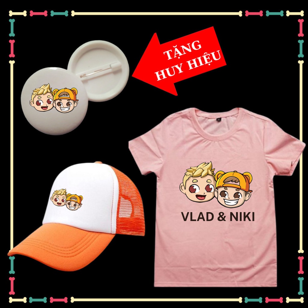 Set áo thun trẻ em Vlad Niki siêu ngầu, vải co giãn 4 chiều, hình in không bong tróc-Kèm Mũ lưỡi trai-Kèm huy hiệu