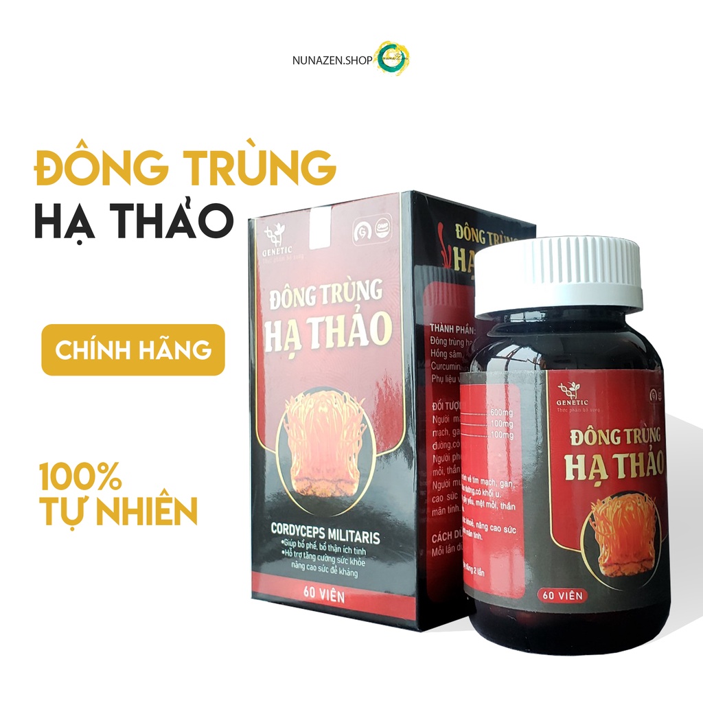 Đông trùng hạ thảo GENETIC đông trùng hạ thảo khô lọ 60 viên- SP ứng dụng Viện Hàn lâm KH&CN VN