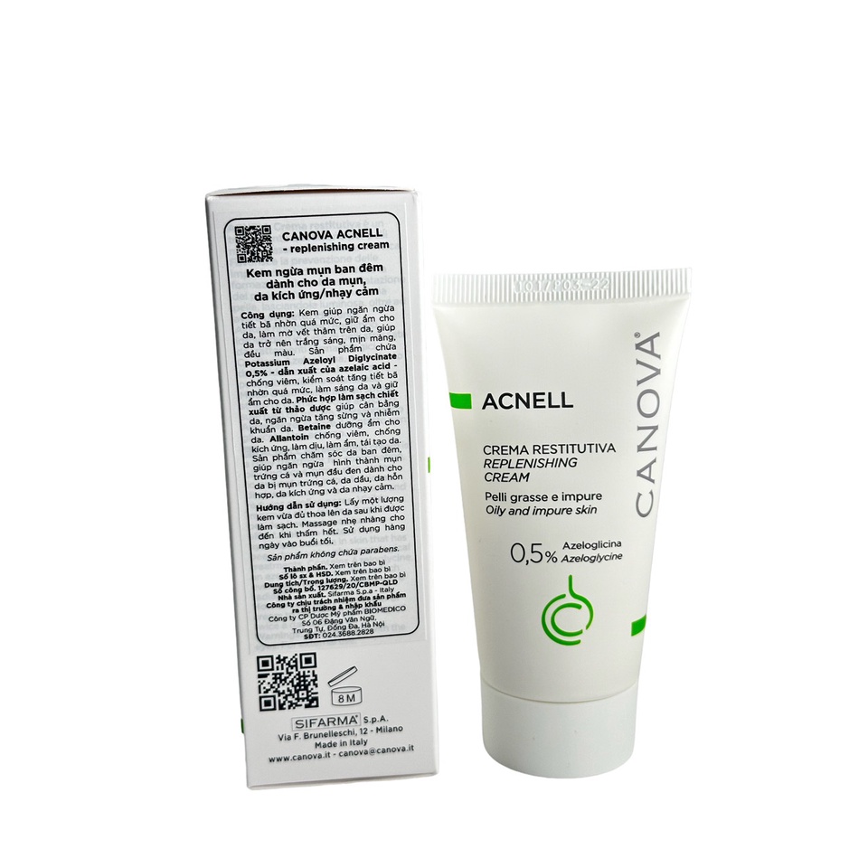 Kem ngừa mụn ban đêm dành cho da mụn, da kích ứng, nhạy cảm Canova Acnell- Replenishing Cream 50ml