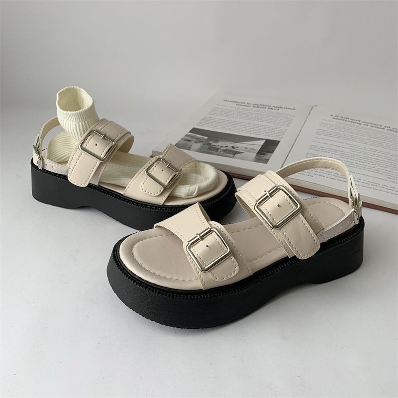Giày Sandal Đế Dày Phối Khóa Kim Loại Thời Trang Mùa Hè Cho Nữ