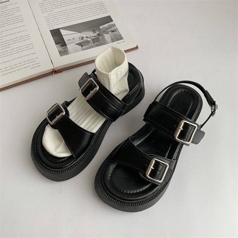 Giày Sandal Đế Dày Phối Khóa Kim Loại Thời Trang Mùa Hè Cho Nữ