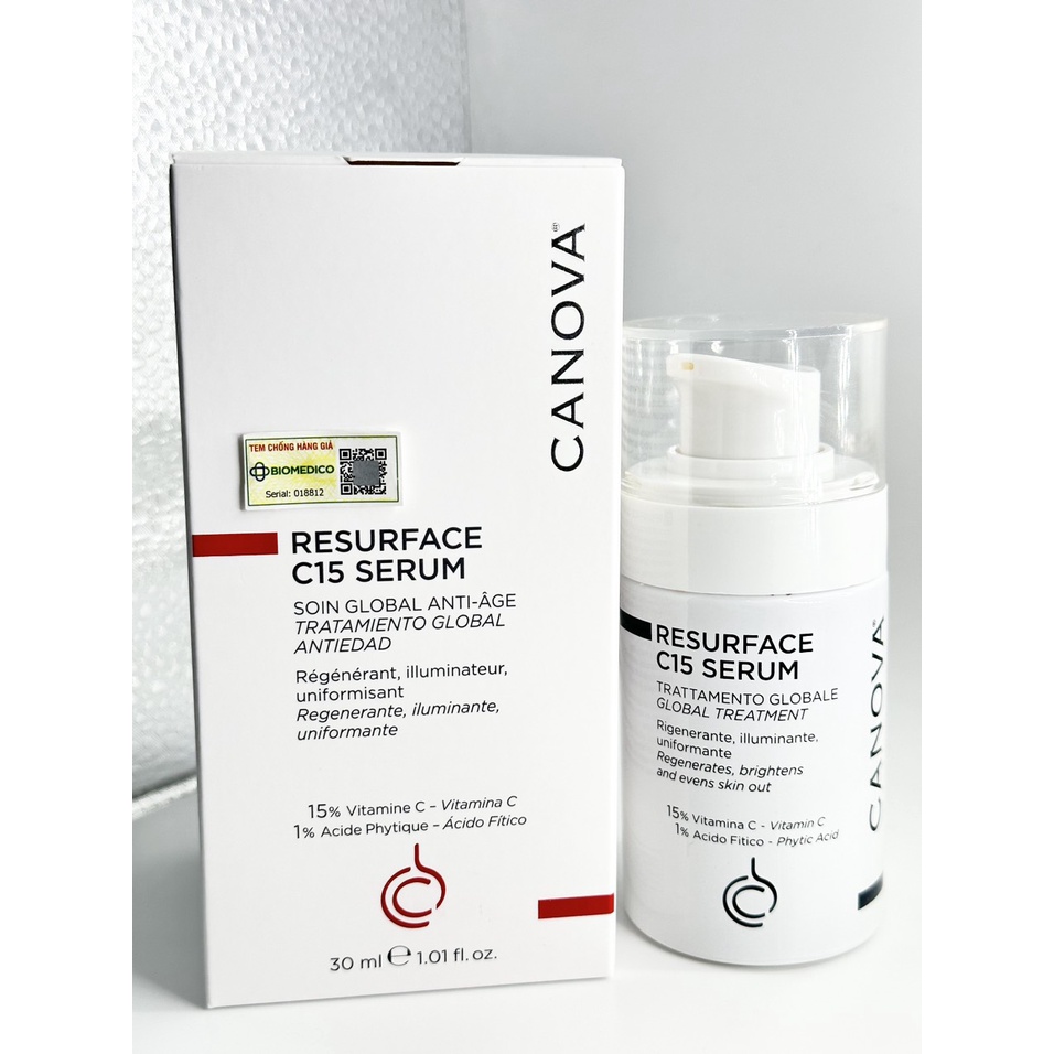 Serum Vitamin C15 sáng da, ngăn ngừa lão hóa Canova Resurface C15 Serum - Global Treatment Anti- Ageing 30ml