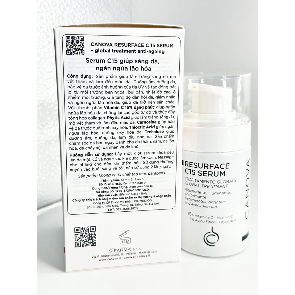 Serum Vitamin C15 sáng da, ngăn ngừa lão hóa Canova Resurface C15 Serum - Global Treatment Anti- Ageing 30ml