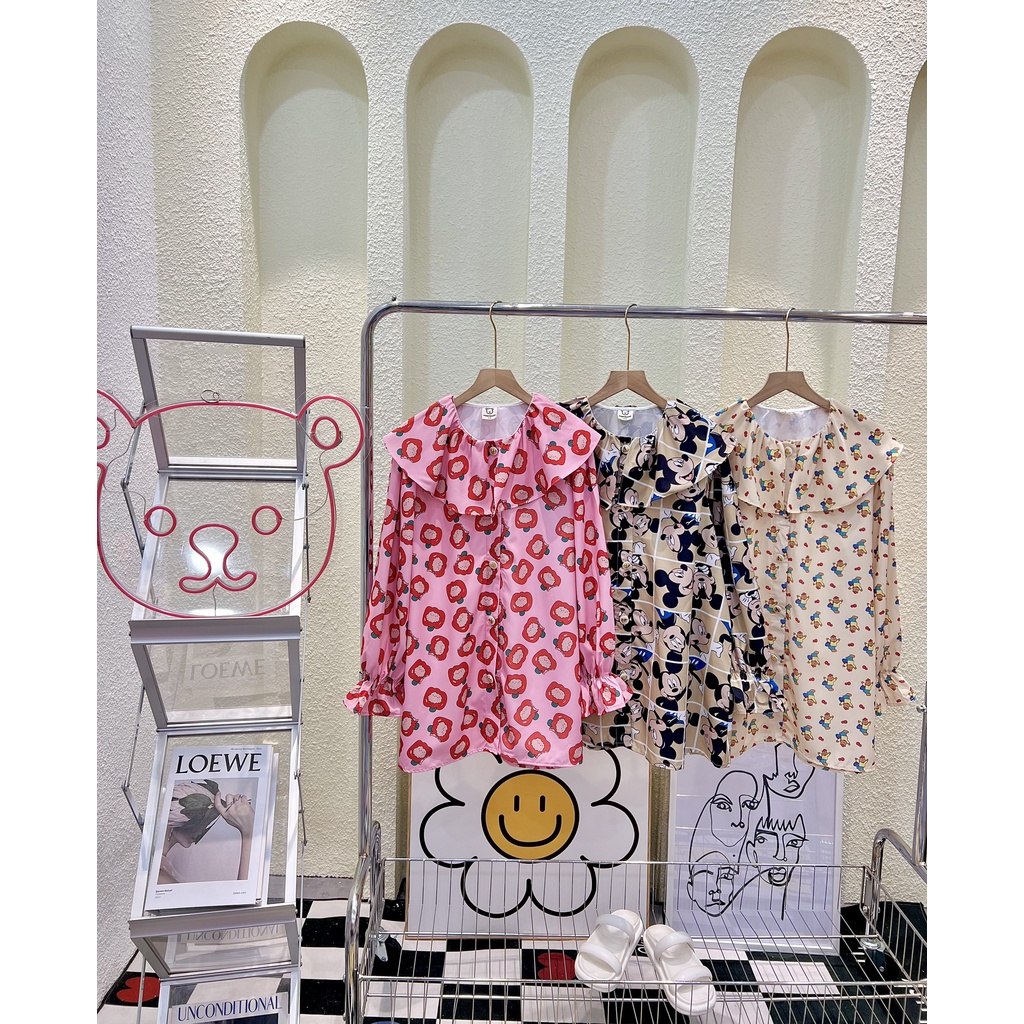 Đầm sơmi lá cổ tay nhúng 3 màu xinh xắn - HN1143