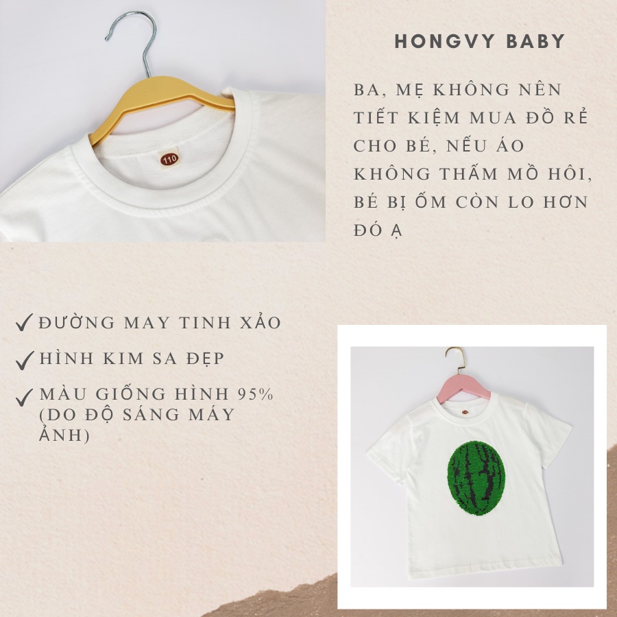 Áo kim sa cho bé thay đổi màu sắc độc đáo, vuốt nhẹ để đổi màu hình dưa hấu, áo phông cho bé HONGVYBABY DH]