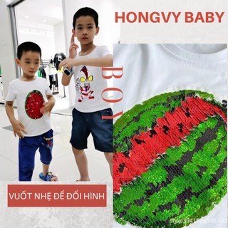 Áo kim sa cho bé thay đổi màu sắc độc đáo, vuốt nhẹ để đổi màu hình dưa hấu, áo phông cho bé HONGVYBABY [KS2]DH]