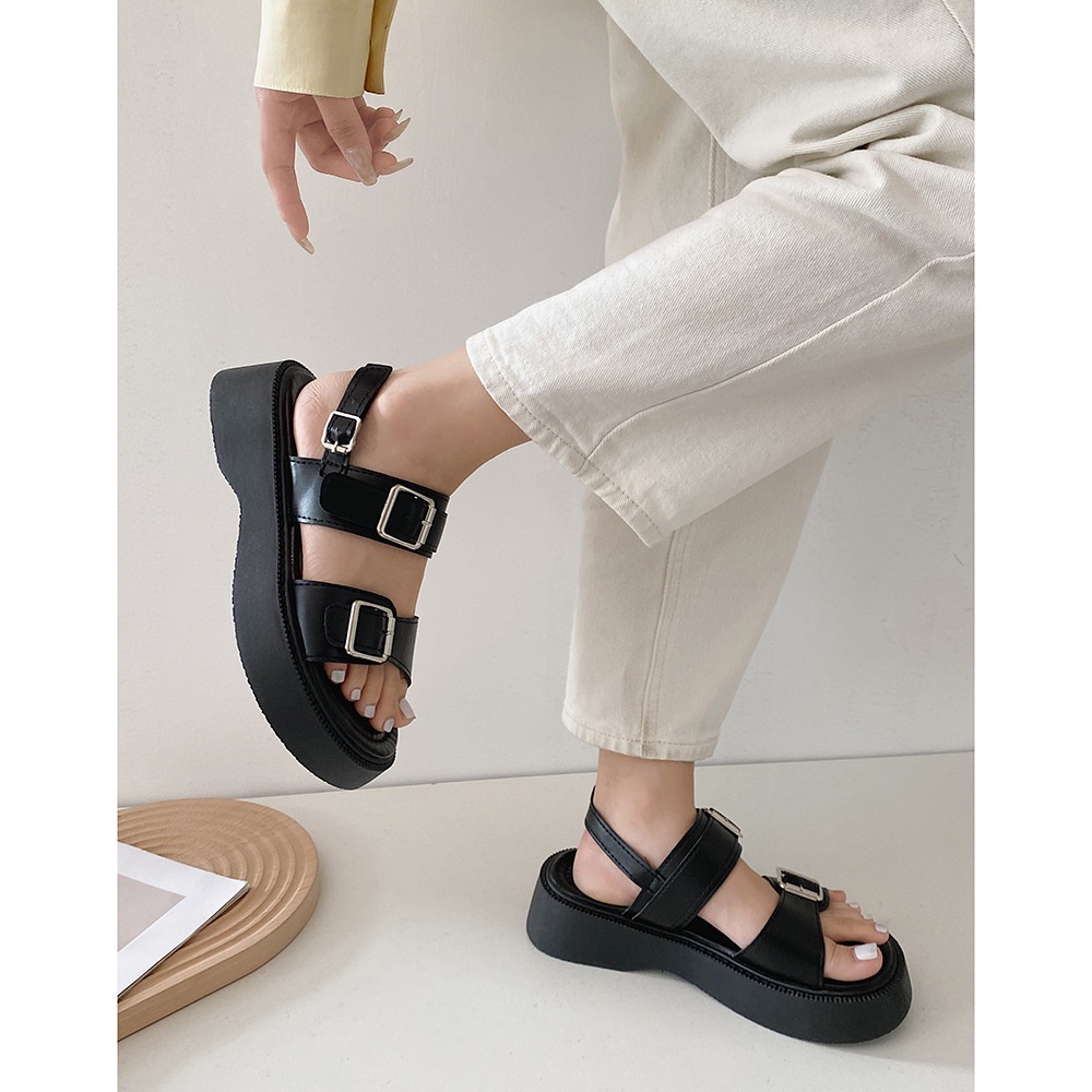 Giày Sandal Đế Dày Phối Khóa Kim Loại Thời Trang Mùa Hè Cho Nữ