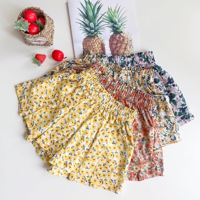 Quần váy vải thô hoa nhí cực mềm mát, đồ đôi mẹ con, Quần đùi giả váy điệu đà Shop NEM