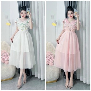ĐẦM LƯỚI XÒE KẾT LÁ ĐÍNH LÔNG VŨ ( hình thật)