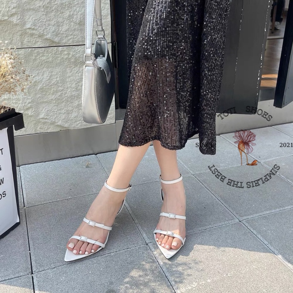 GIÀY CAO GÓT TOTIIE STORE - SANDAL QUAI NGANG MẢNH PHONG CÁCH THỜI TRANG MŨI NHỌN G2304190