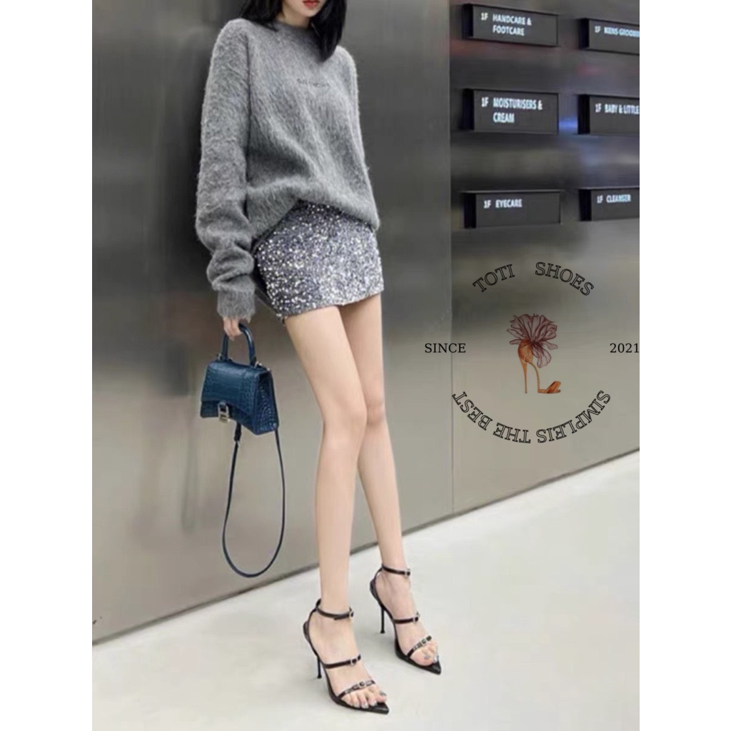 GIÀY CAO GÓT TOTIIE STORE - SANDAL QUAI NGANG MẢNH PHONG CÁCH THỜI TRANG MŨI NHỌN G2304190