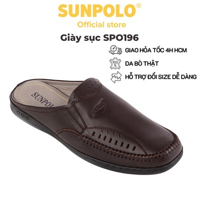 [Tặng dép da bò cho đơn từ 1299k] Giày sục dép nam Da bò SUNPOLO đi làm, đi chơi SPO196