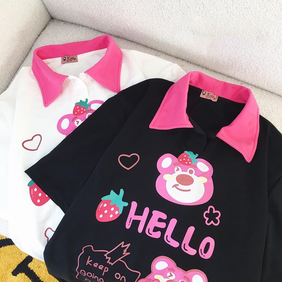 Đầm bé gái gấu dâu phối cổ  cực dễ thương cho bé từ 10 đến 60kg